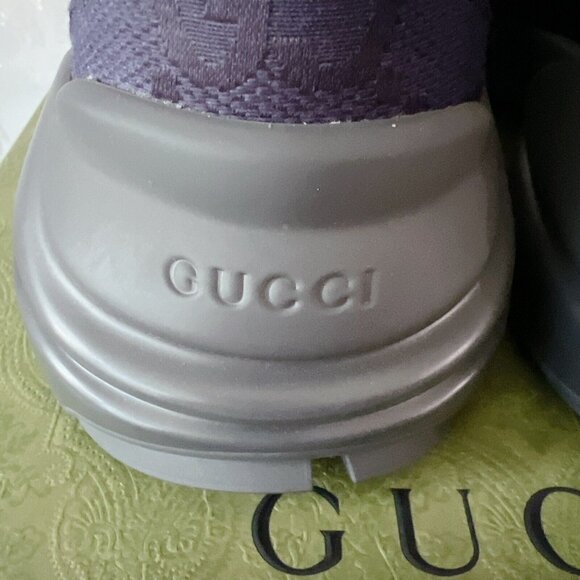 Gucci Rython GG Logo Monogram Mens Sneaker Blue Canvas Leather UK 10/ US 10.5 - Picture 7 of 13